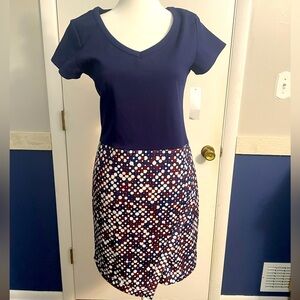 NWT Stitch Fix Dress faux wrap skirt one piece dress navy with dots Loveappella